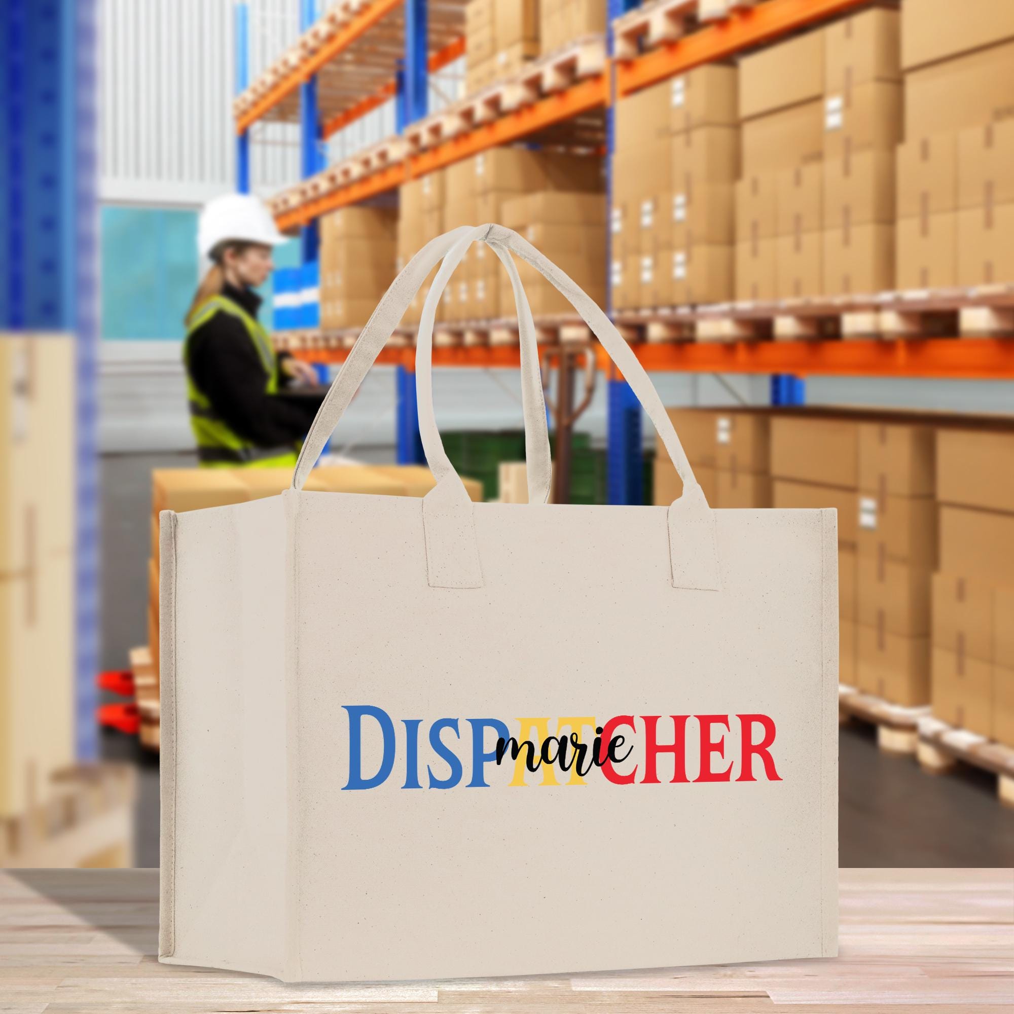a white shopping bag with the word dispatcher printed on it