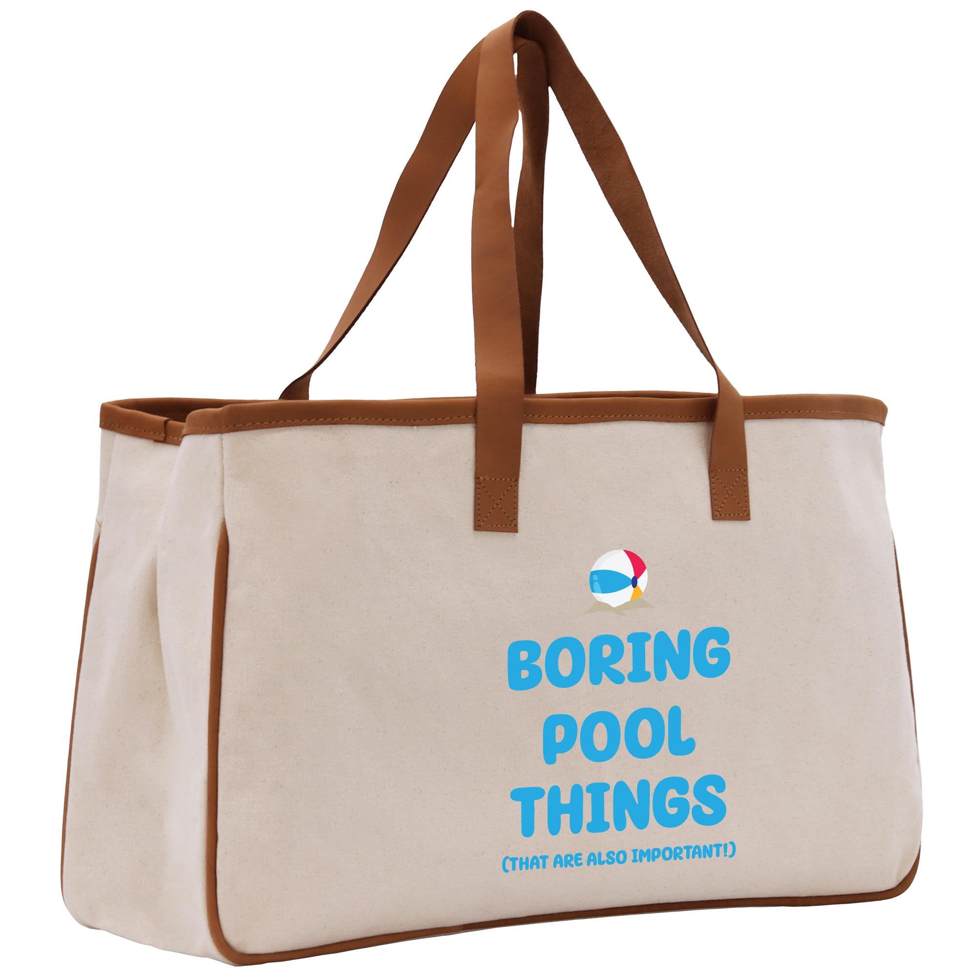 a canvas bag with a brown leather handle