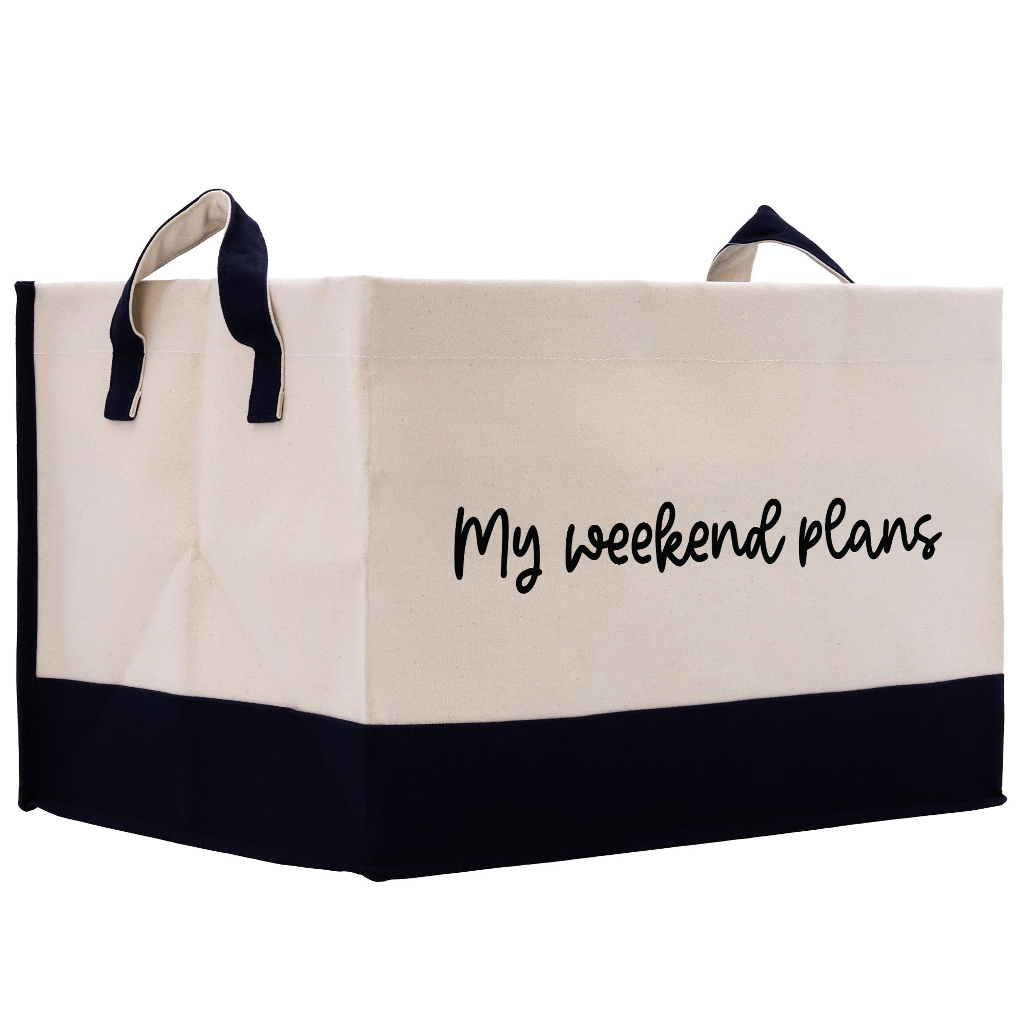 a white bag with a black stripe and a black handle