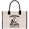 a tote bag with a picture of a woman gardening