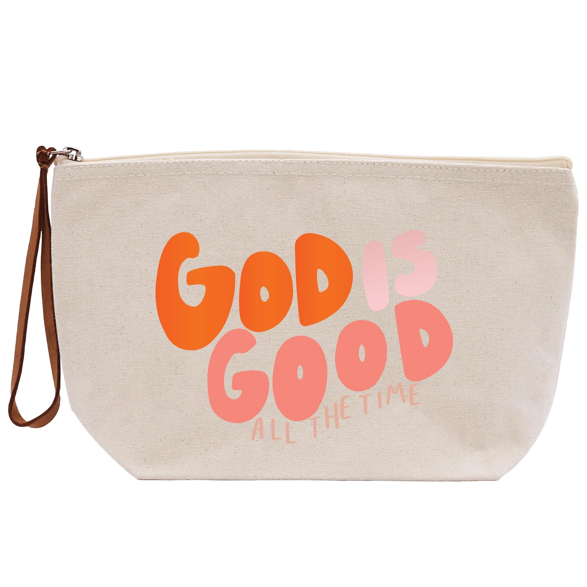 a white bag with an orange and pink message on it