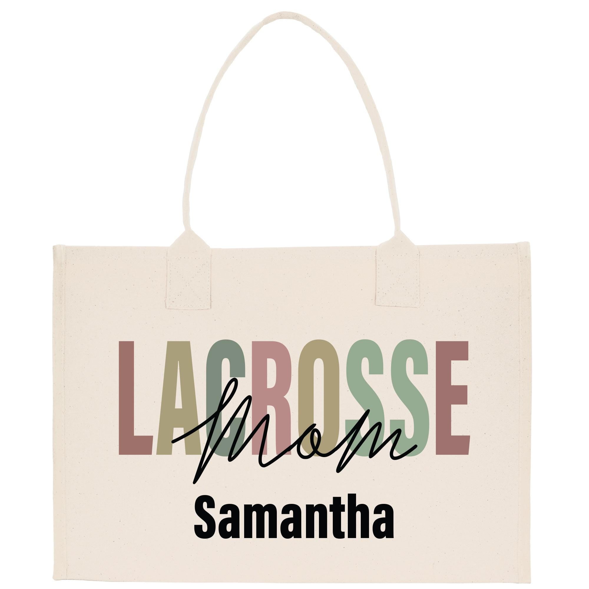 a bag with the words lacrosse mom on it