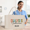 a woman holding a bag with the words dialys in it