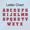 a letter chart with the alphabet in red text, including the letters A to Z.