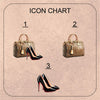 a picture of a pair of shoes and a purse