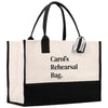 a black and white bag with the words carol's rehearsal bag on