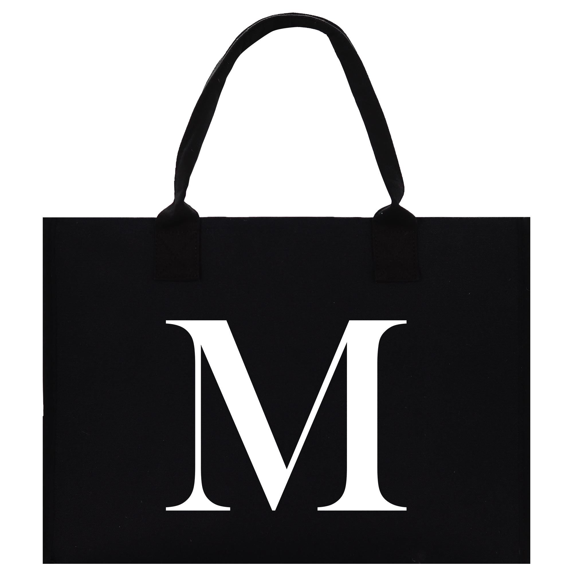 a black shopping bag with the letter m on it