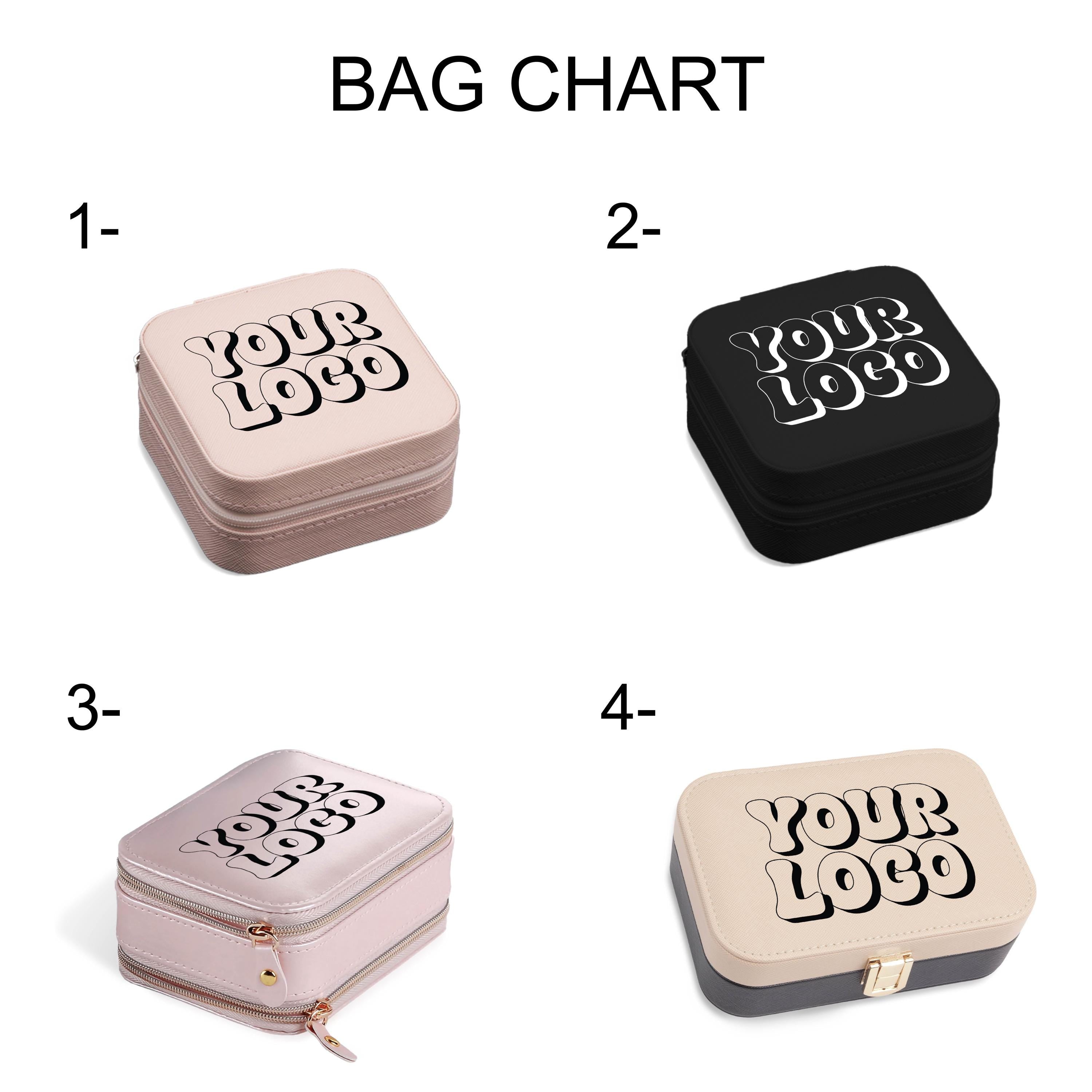 four different bags with the same logo printed on them, arranged in a chart format.