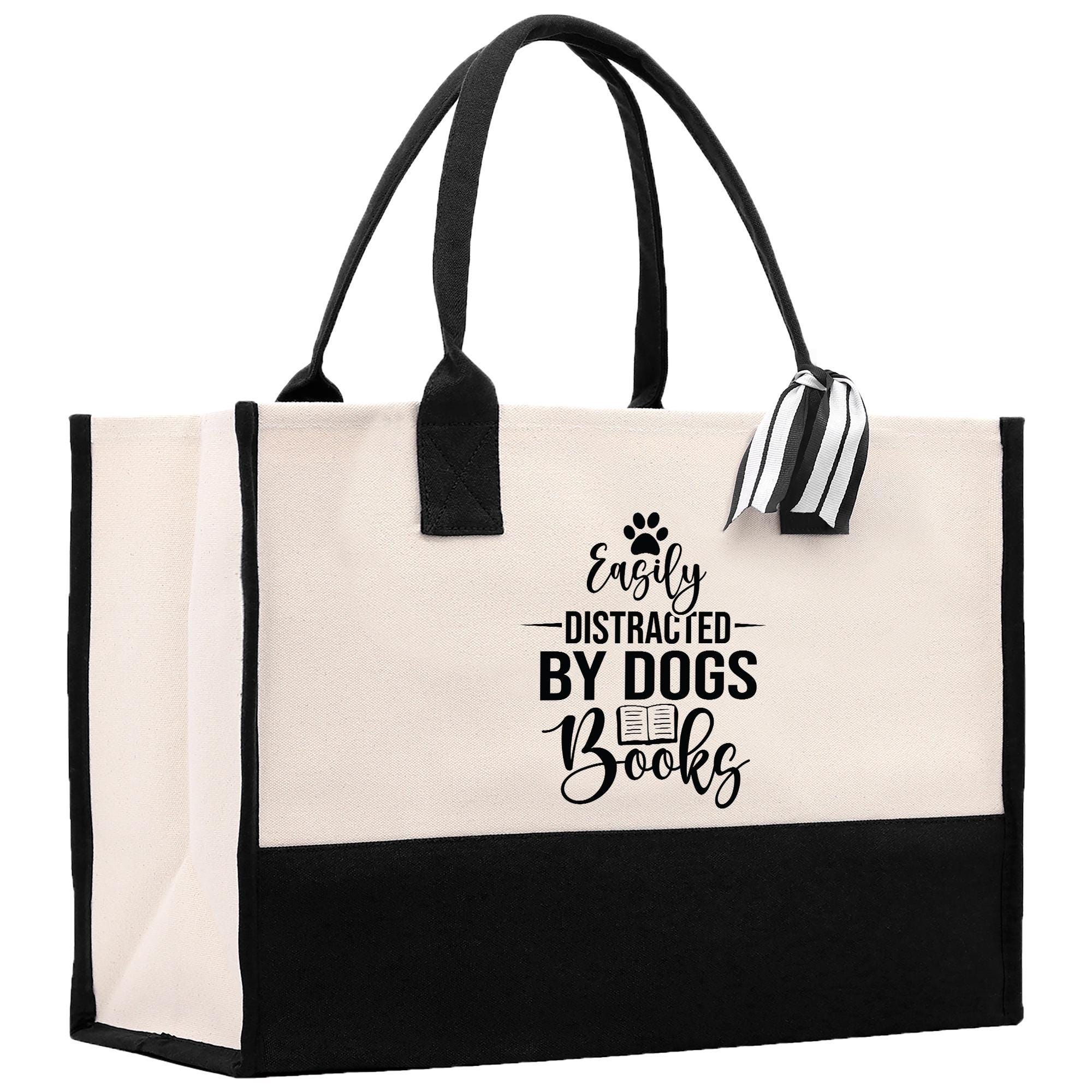a black and white bag with a dog&#39;s name on it
