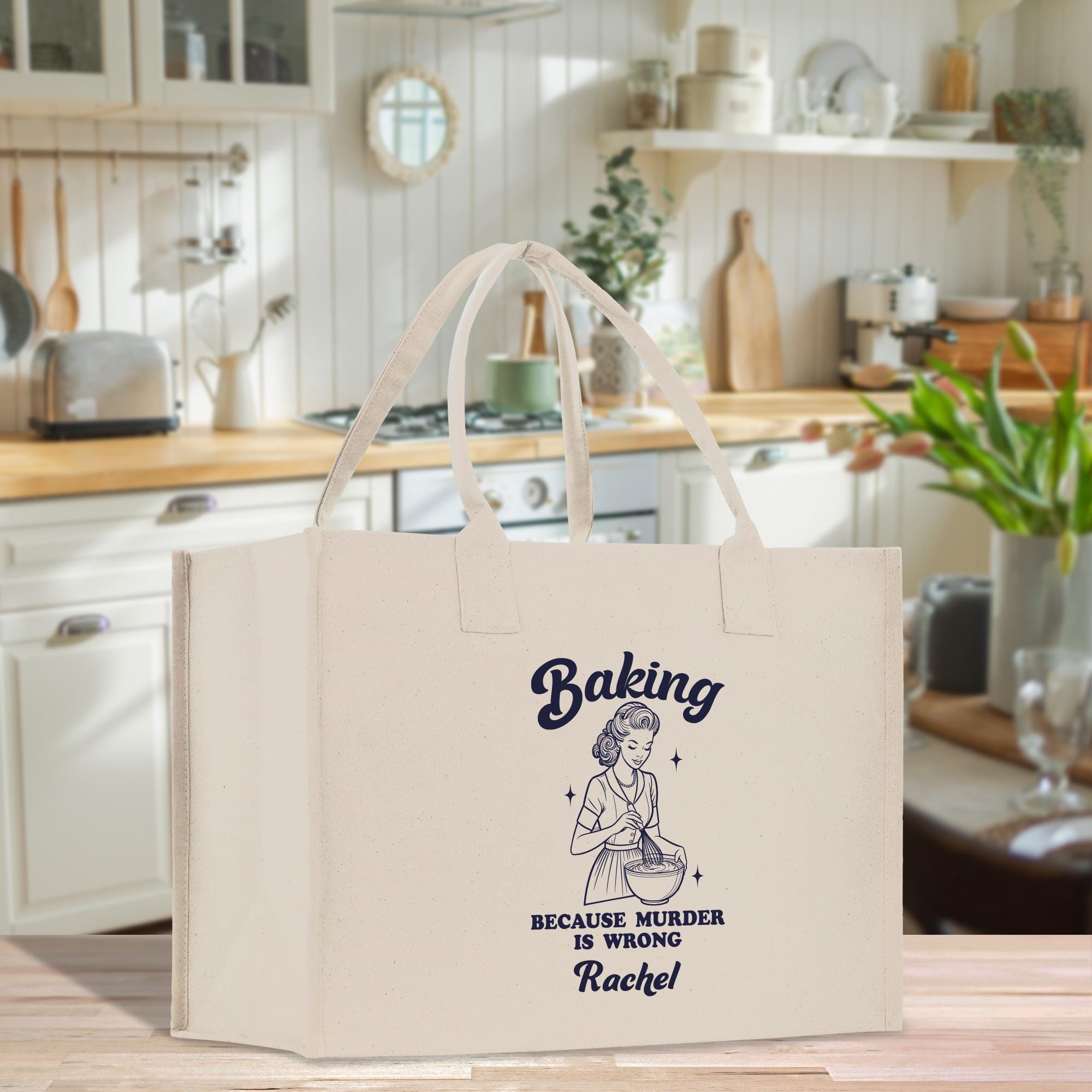 a white bag sitting on top of a wooden table