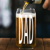 A glass of beer with the word "DAD" printed on it, with a hand pouring liquid into the glass.