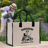 a woman is watering her garden with a watering can