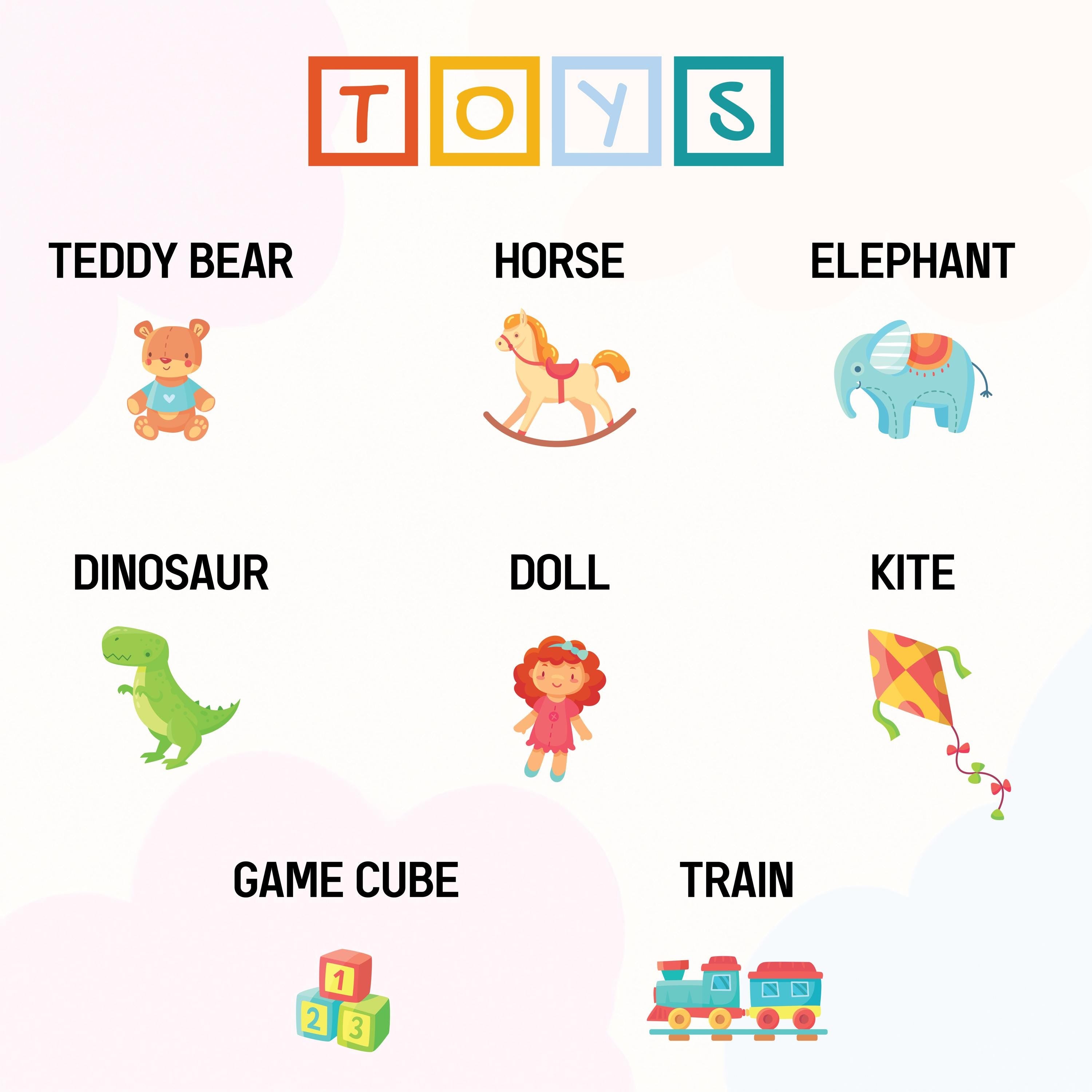 a poster with different types of toys on it