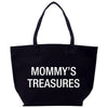 a black bag with the words mommy's treasures printed on it
