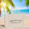 a white bag with the words beach day with the johnson family on it