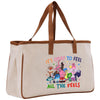 a canvas tote bag with cartoon characters on it
