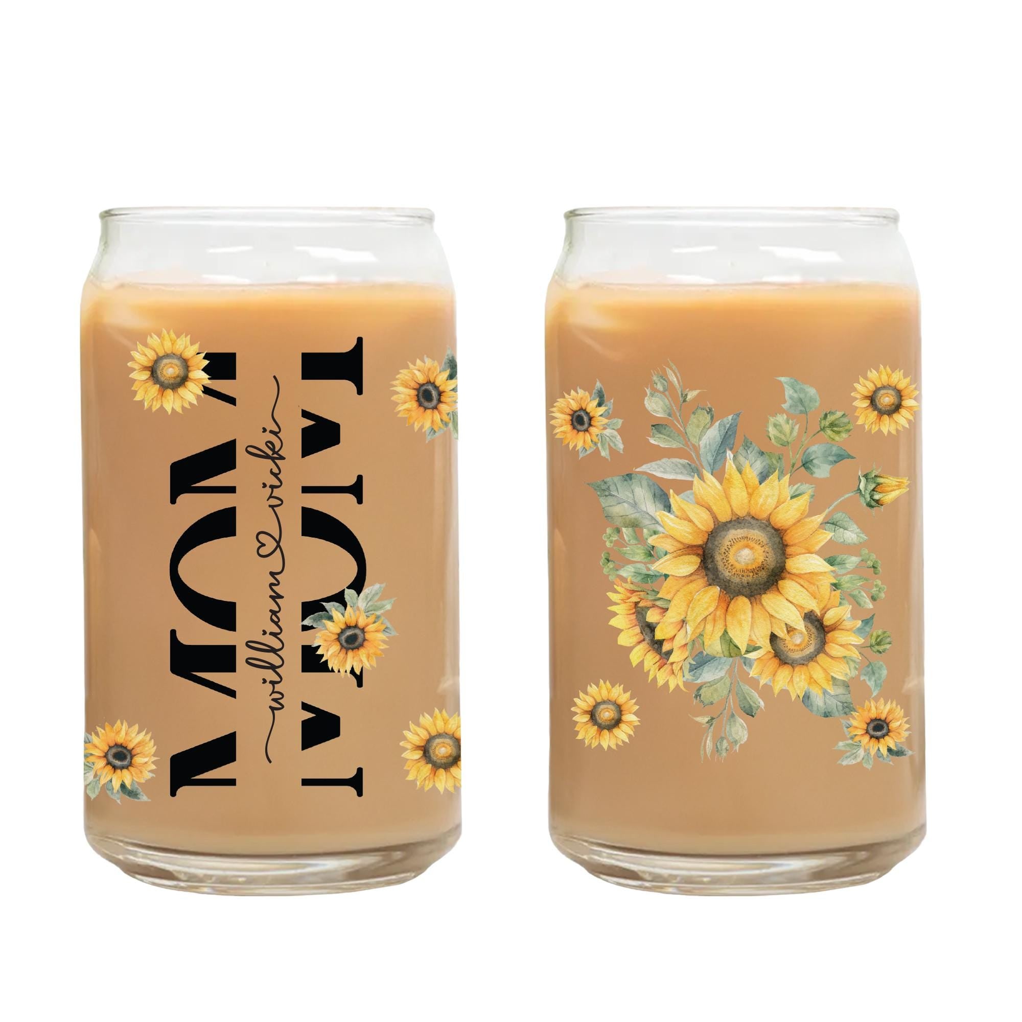 a couple of glasses that have sunflowers on them