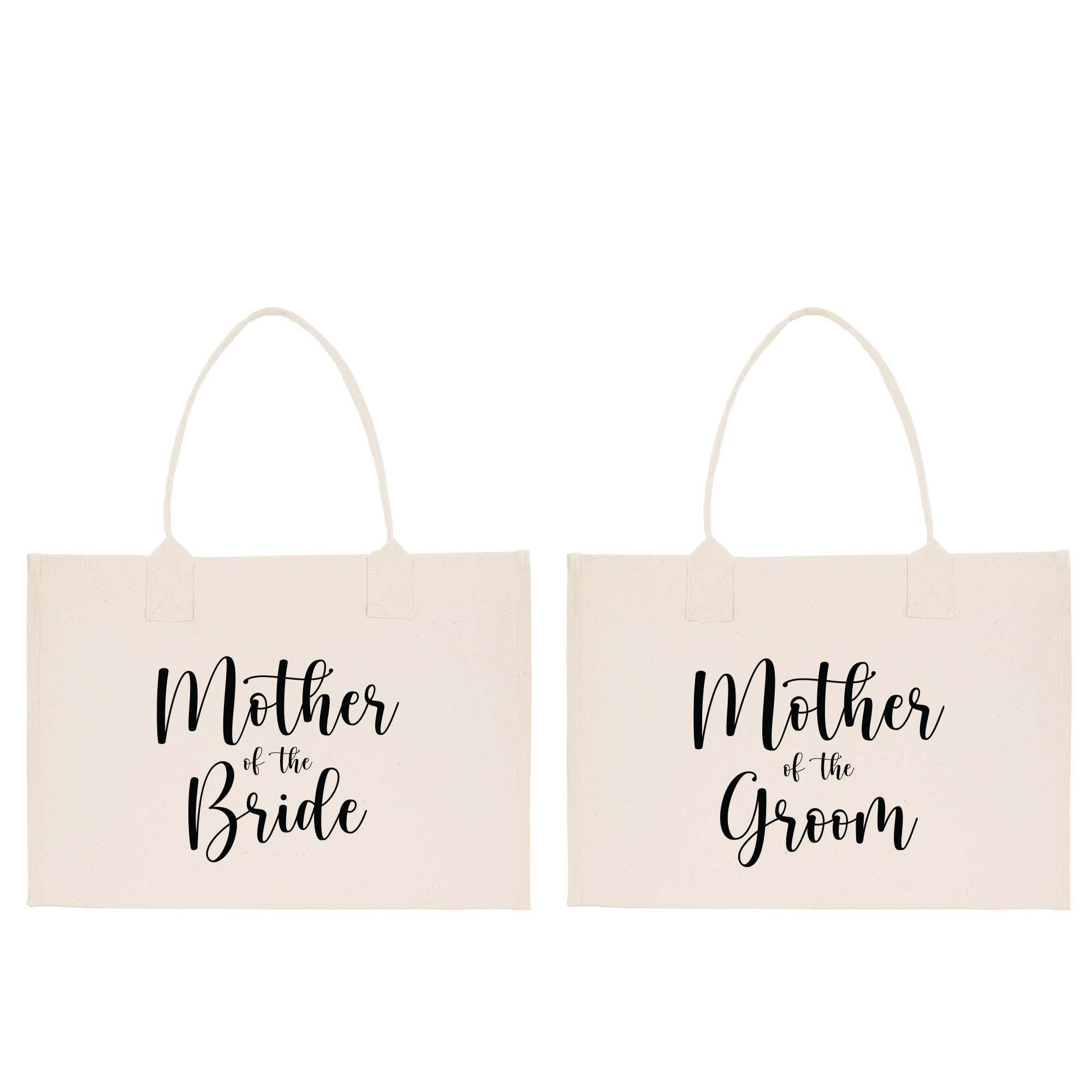 two bags with the words mother of the bride and groom printed on them