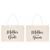 two bags with the words mother of the bride and groom printed on them