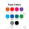 a collection of color swatches, each representing a different font color. The swatches include orange, red, pink, purple, blue, dark blue, green, blue, dark blue, green, black, and grey.