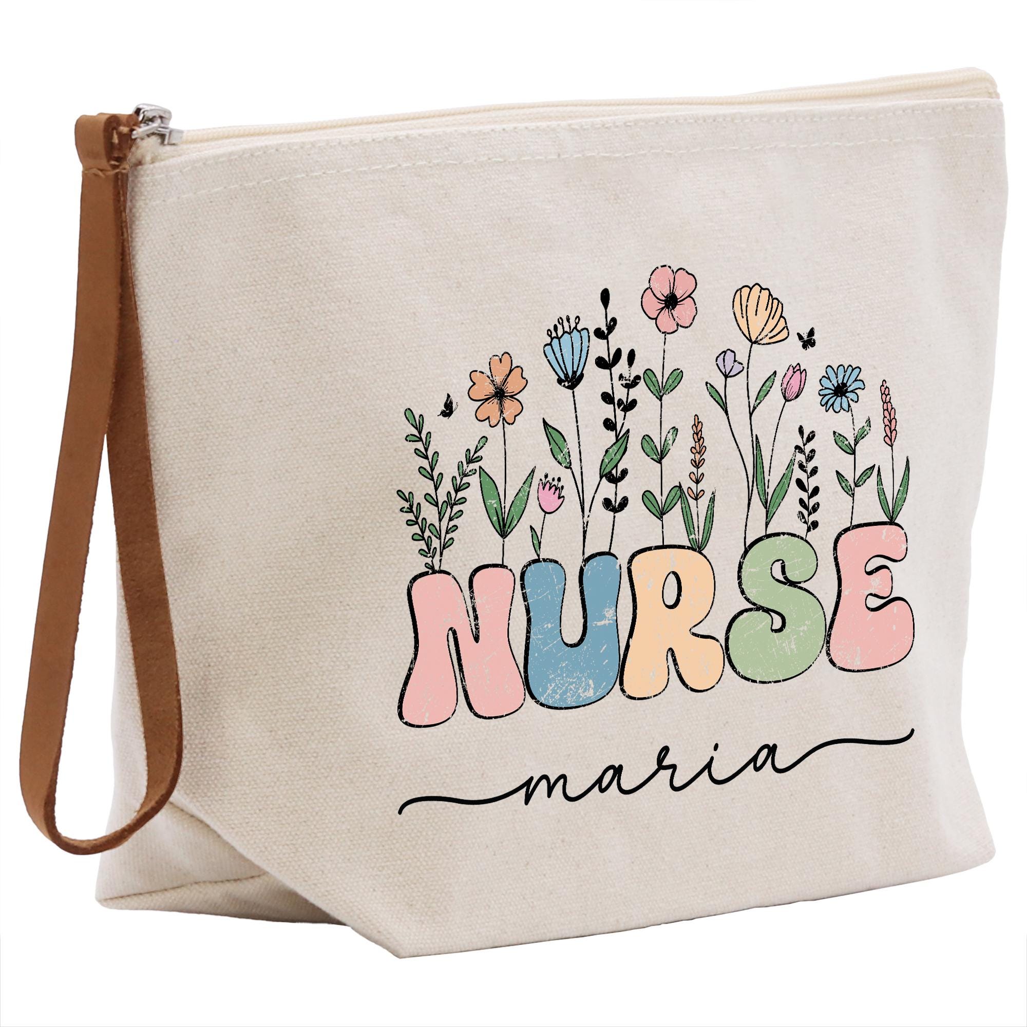 a canvas bag with a floral design on it