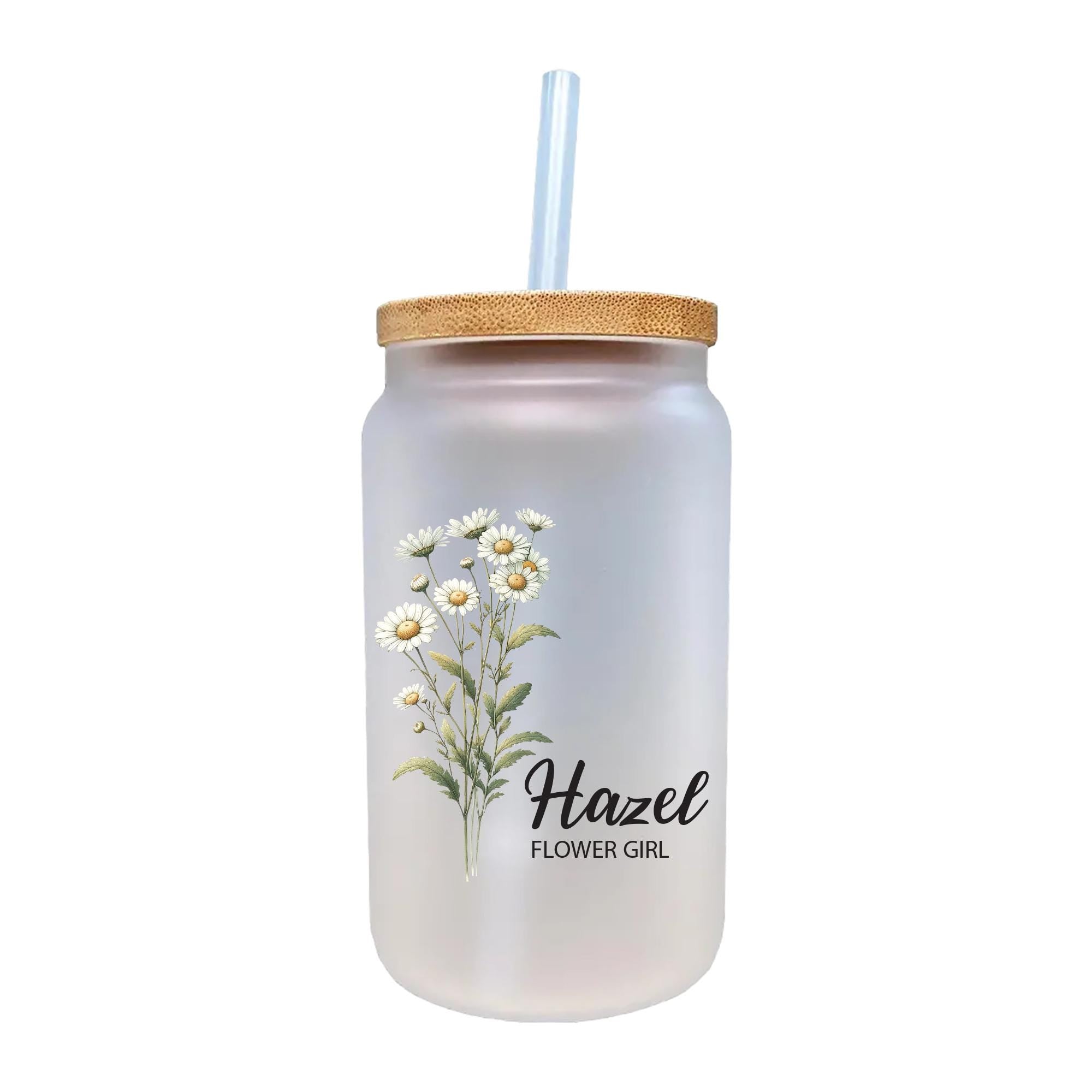 a glass jar with a straw in it