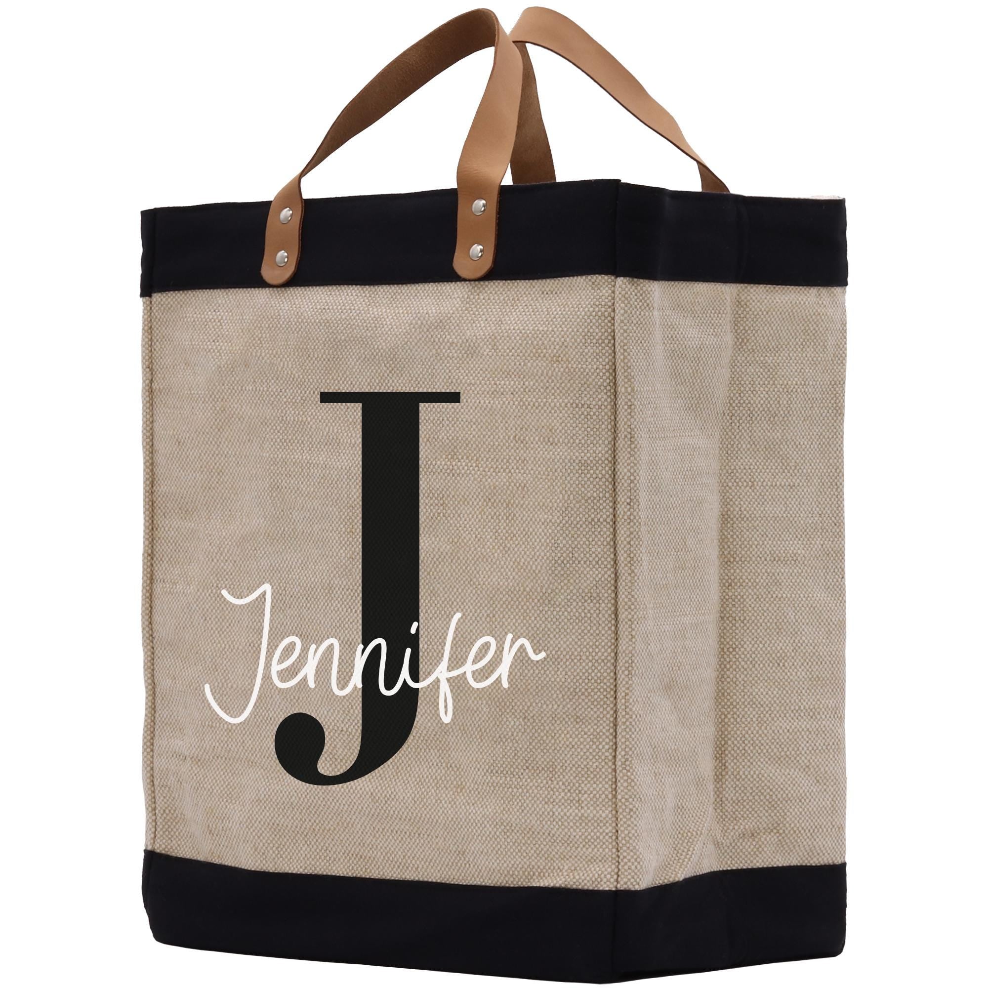 a jute bag with the letter j on it