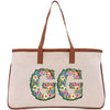 a white bag with a floral design on it