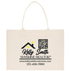 a white bag with a black and yellow logo on it