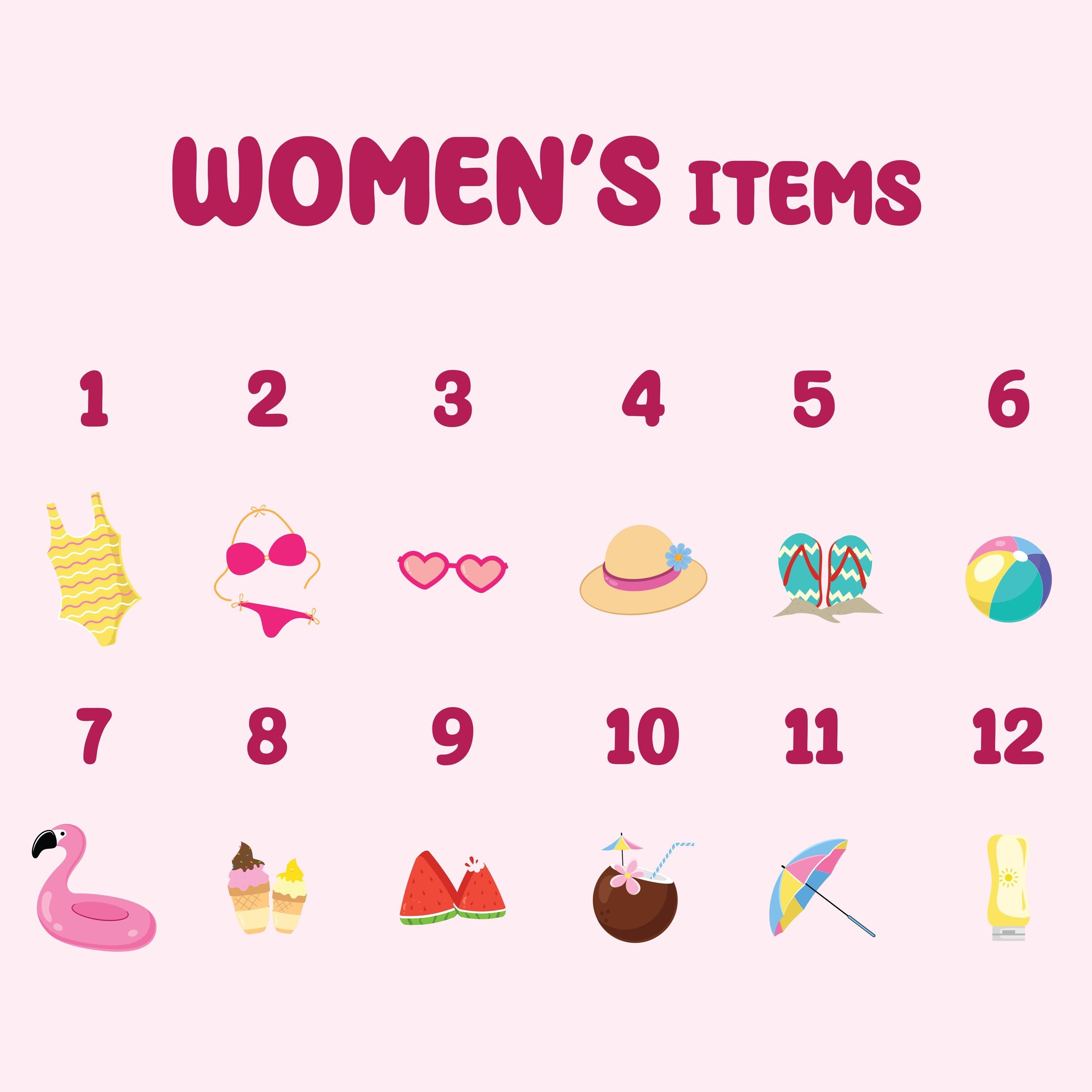 a women&#39;s items calendar with a pink background