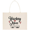 a tote bag with hockey mom written on it