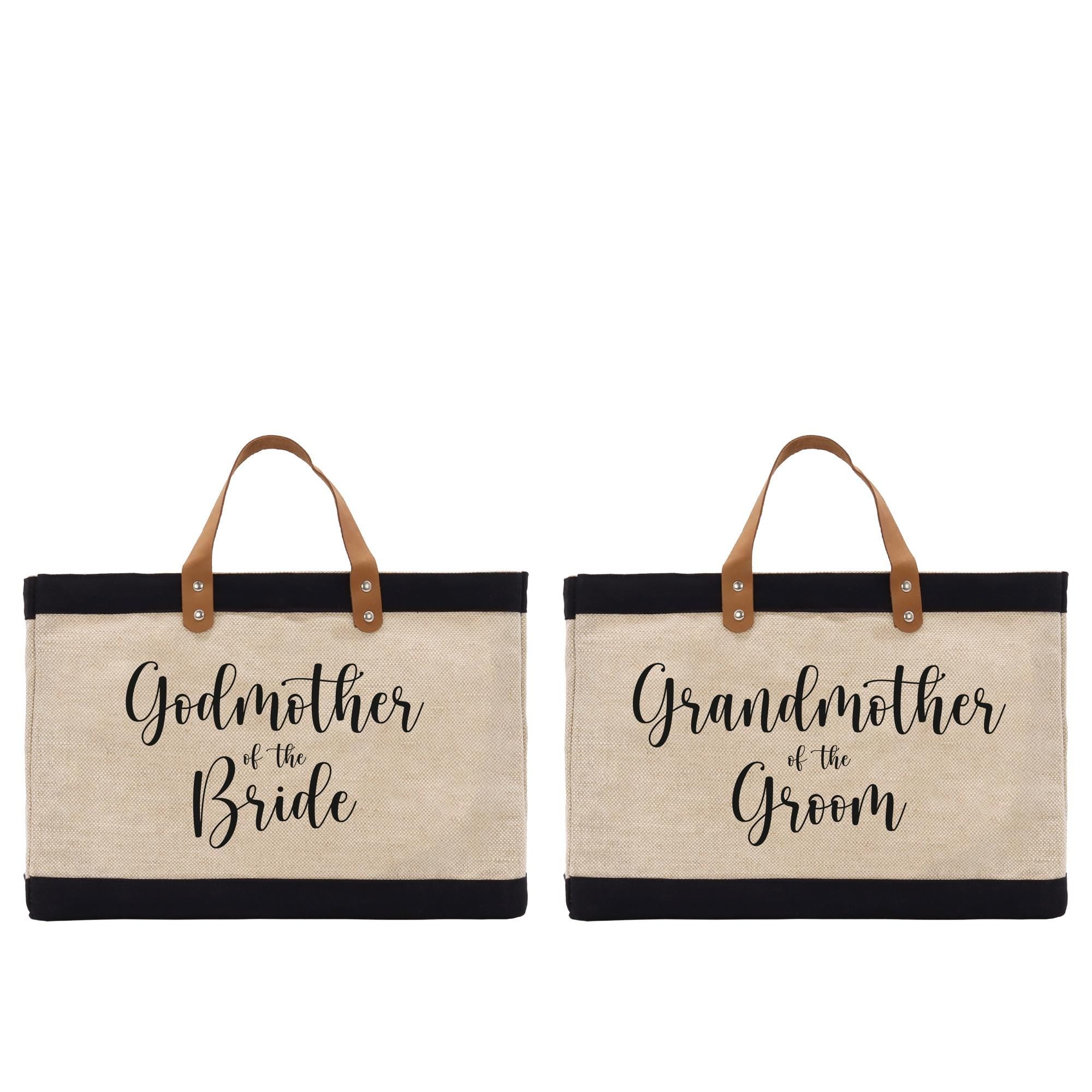 two bags with the words grandmother of the bride and grandmother of the groom