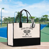 a black and white bag with a tennis racket on it