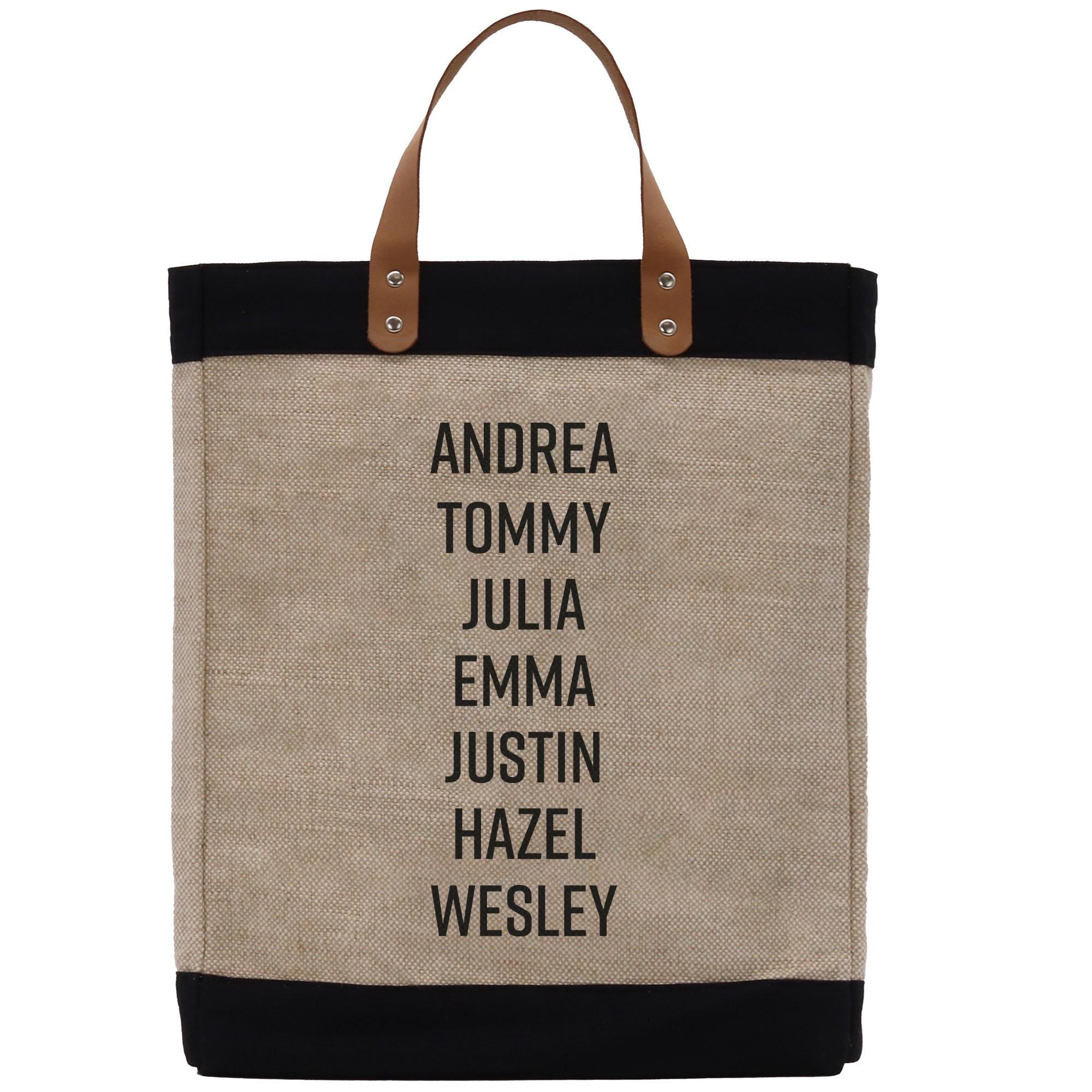 a tote bag with the names of different languages