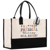 a black and white tote bag with the words physical therapy on it