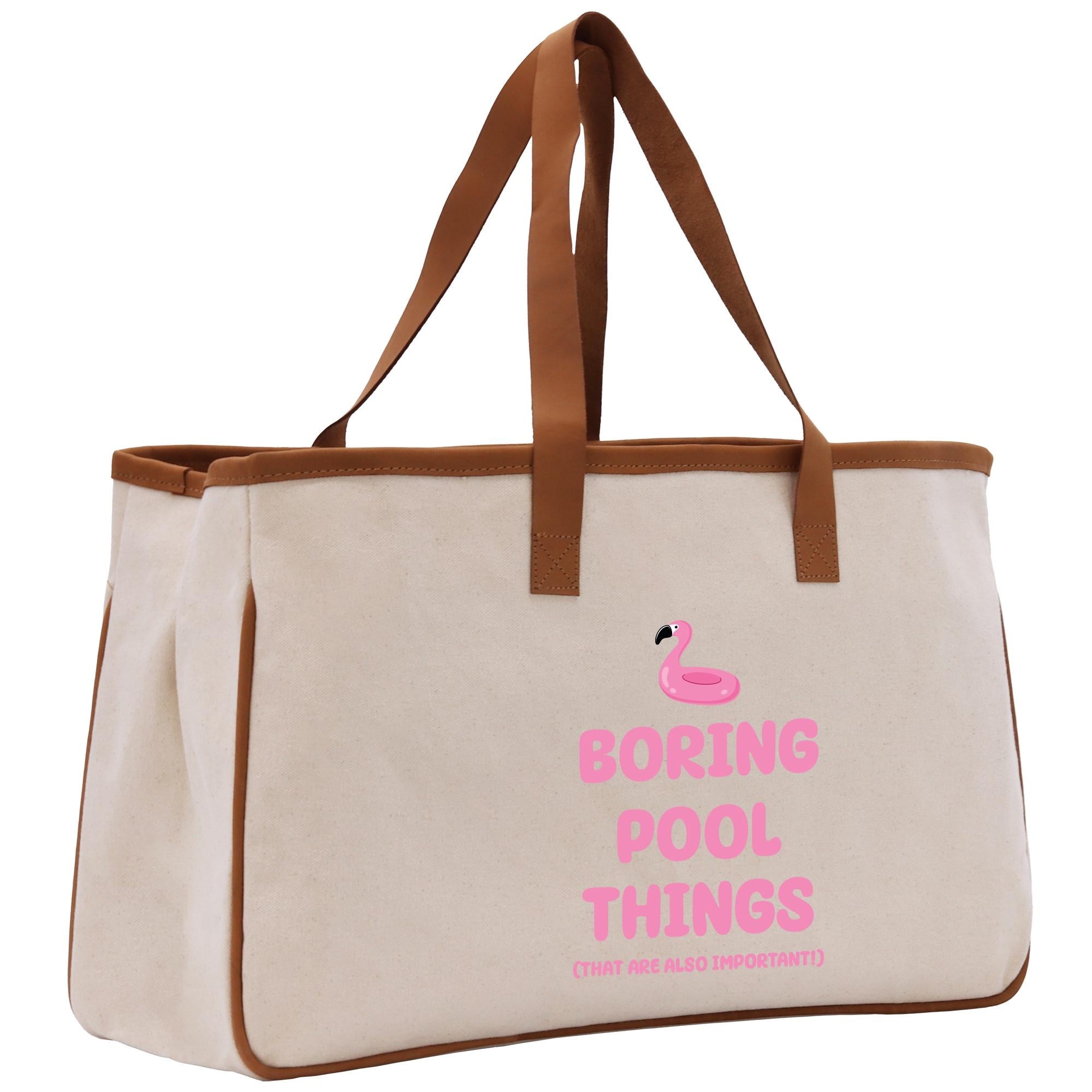 a white bag with a pink flamingo on it