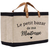 a canvas bag with a leather handle that says le petit bazarr de ma