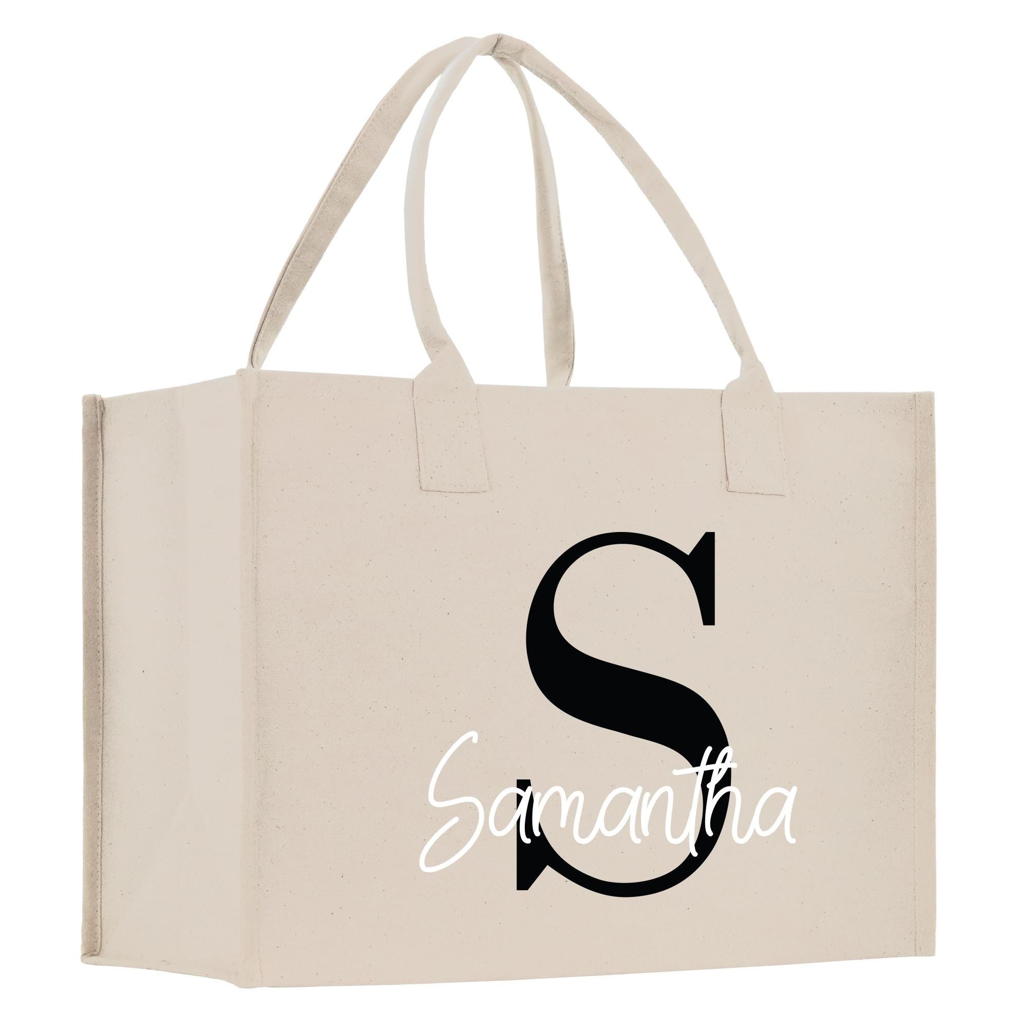 a white shopping bag with the letter s on it