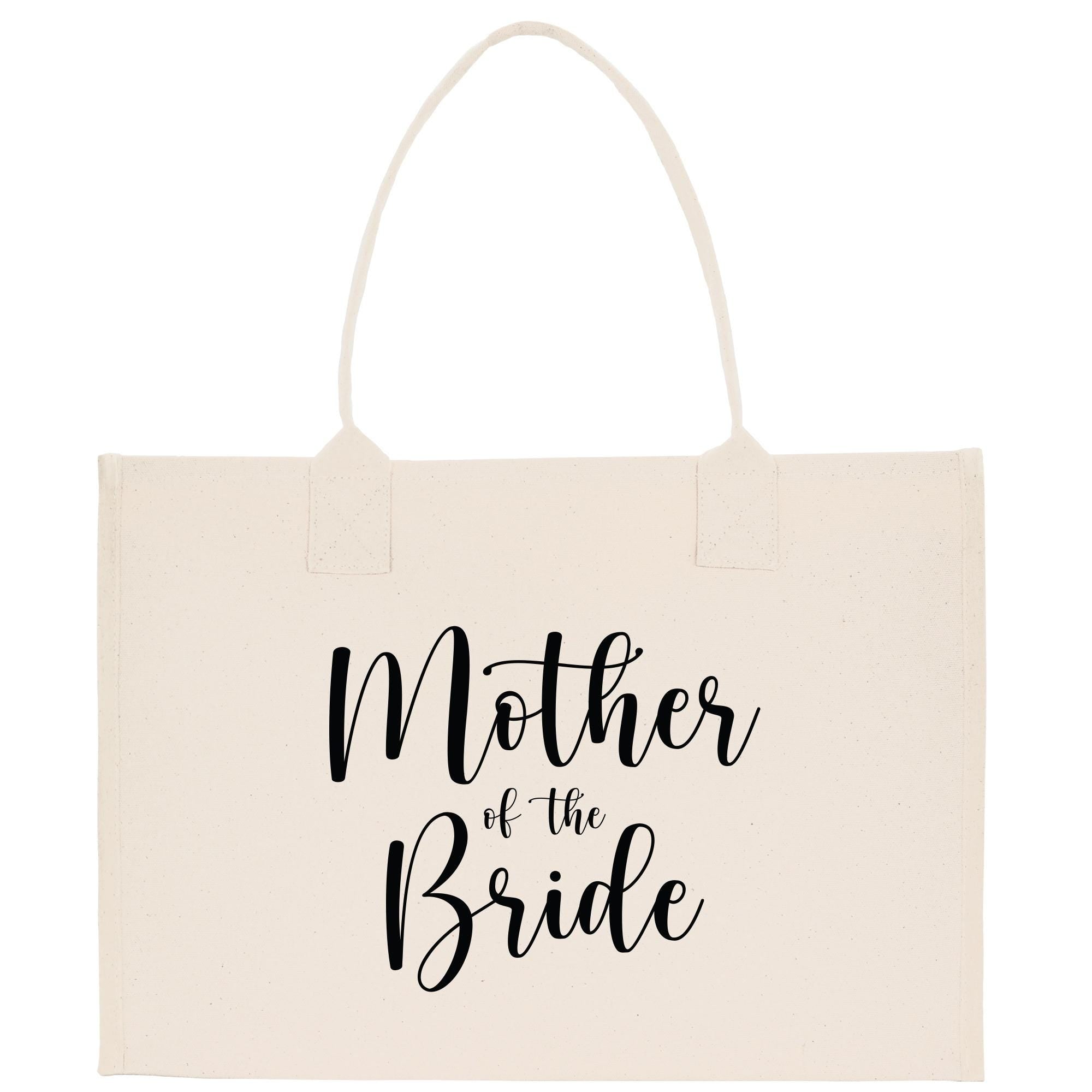 a tote bag with the words mother of the bride printed on it