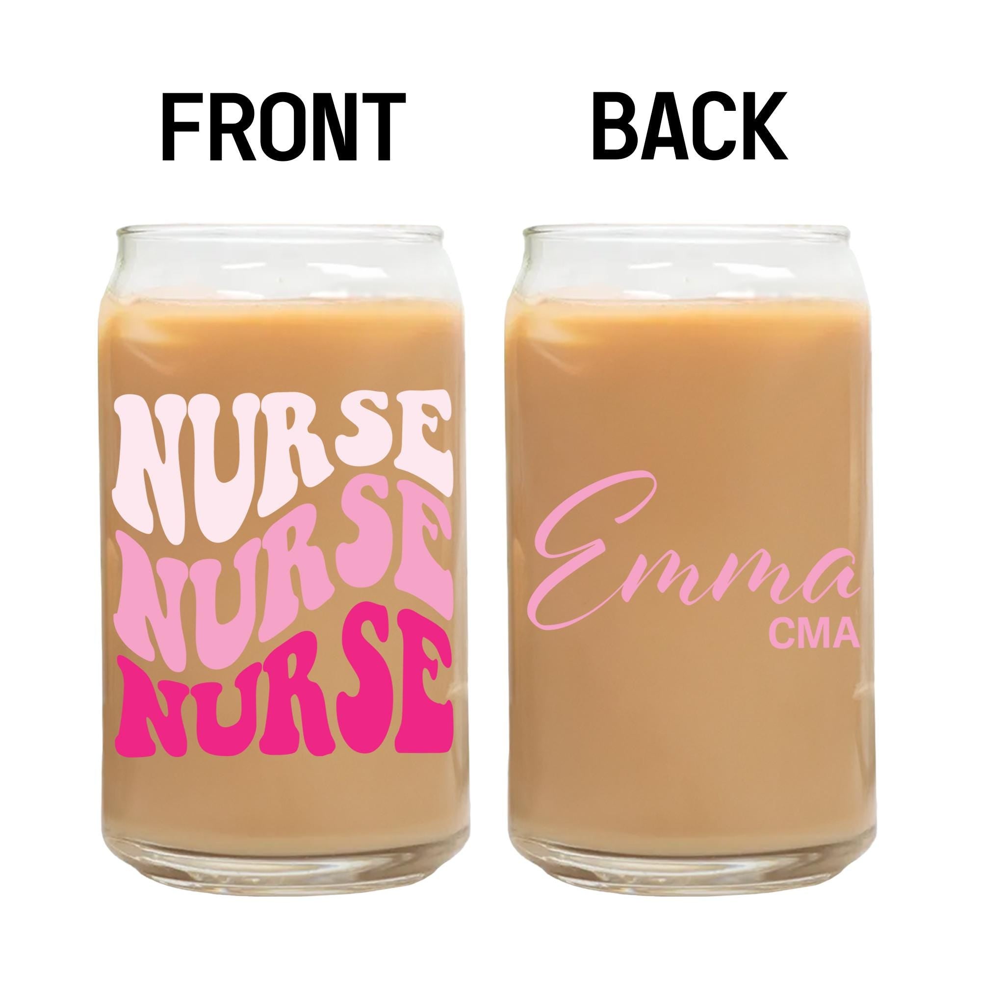 two jars of brown liquid with pink writing on them