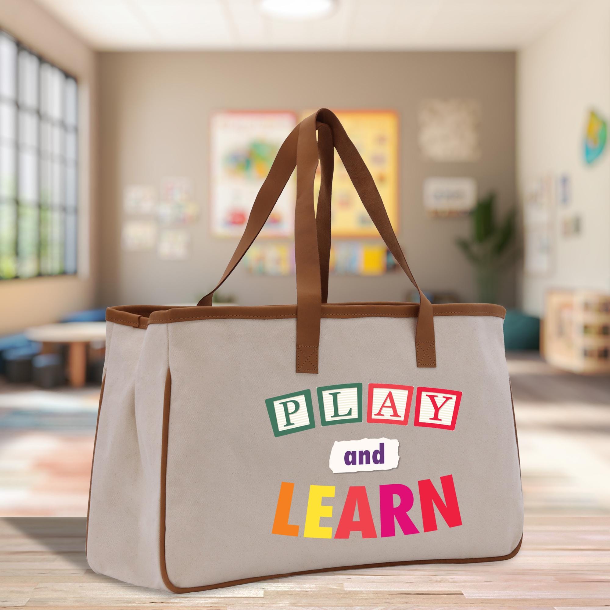 a play and learn bag sitting on a table