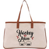 a tote bag with hockey mom written on it