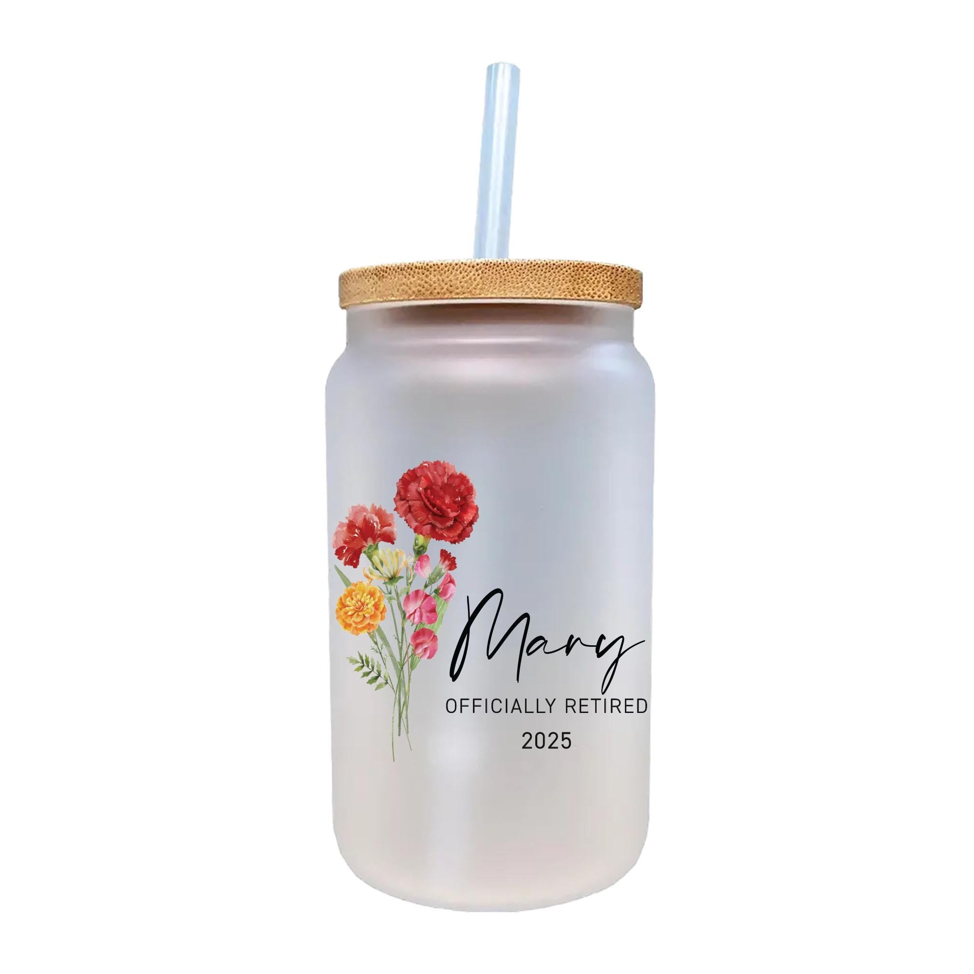 a glass jar with a straw in it