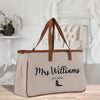 a personalized canvas tote bag sitting on a table