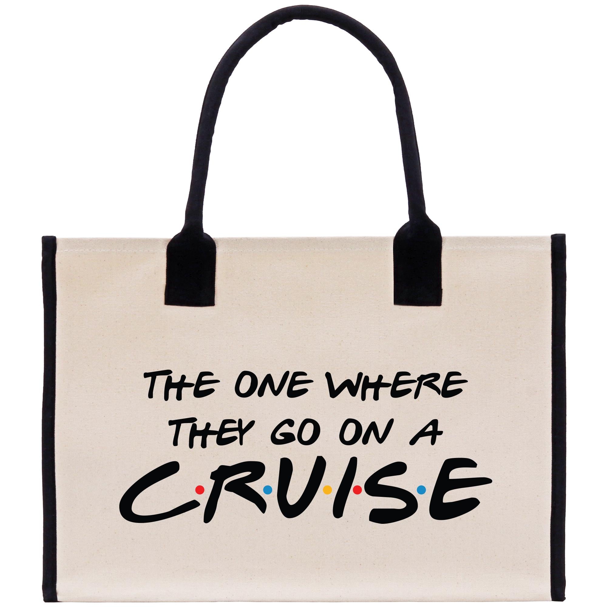 a white bag with a black handle that says the one where they go on a