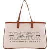 a canvas tote bag with a logo on it