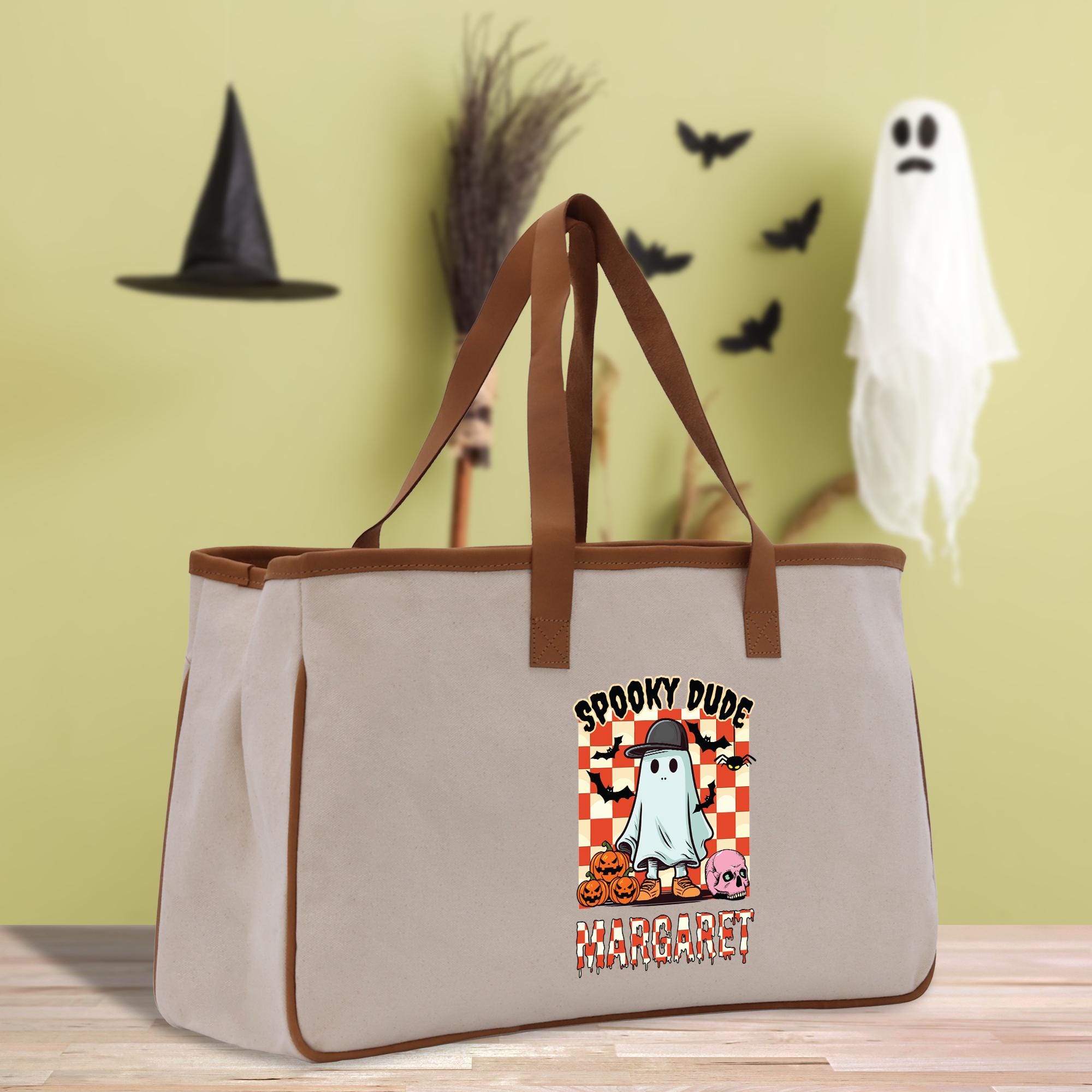 a bag with a ghost on it sitting on a table