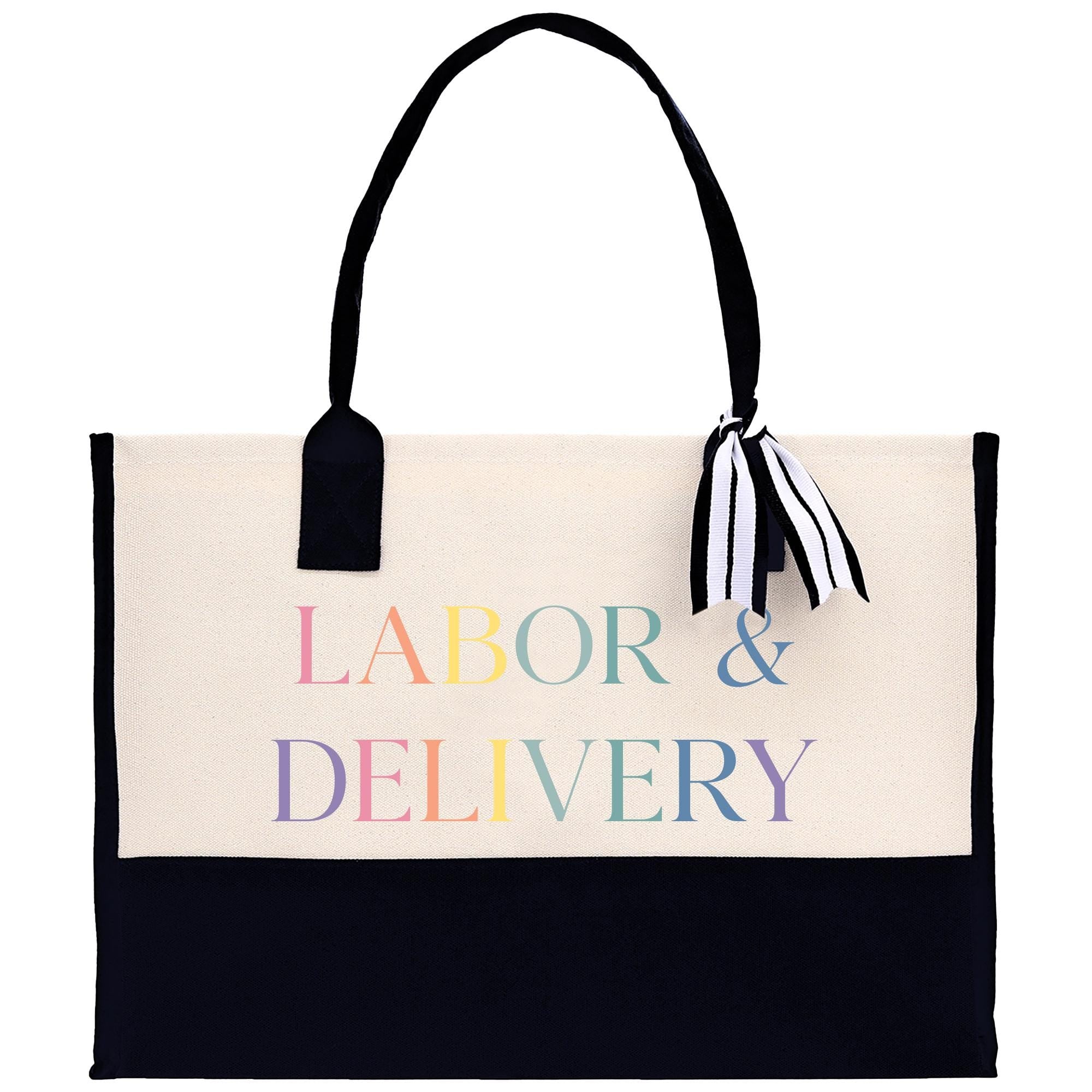 a white and black bag with a black handle