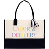 a white and black bag with a black handle