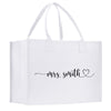 a white bag with the words mrs smith on it